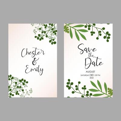 green leaves vector invitation wedding card with pastel colour