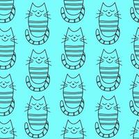 Seamless pattern with funny cartoon cat with dreamy facial expression on blue background. Vector Wallpaper children background