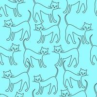 Seamless pattern of outlines of cats on a blue background. Vector Wallpaper background