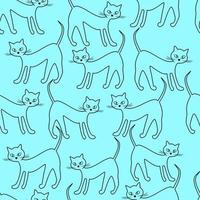 Seamless pattern of outlines of cats on a blue background. Vector Wallpaper background