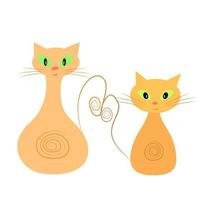 Two funny red cats. Vector image of cats on white background