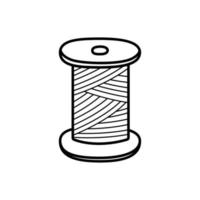 Icon spool of thread for sewing and needlework. Vector doodle illustration of linen thread on a wooden spool.