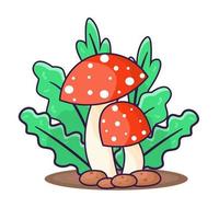 Mushroom Vector illustration isolated on white background and green grass