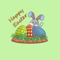 A rabbit is hiding with easter eggs illustration vector