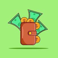 dollar in wallet, money isolated vector illustration