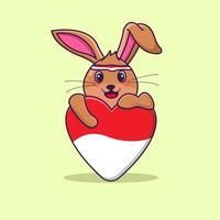 conejo con corazón rojo y blanco para la independencia de indonesia el 17 de agosto vector