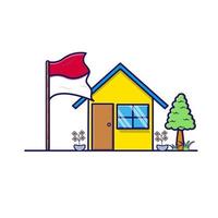 the house and the red and white flag of Indonesian independence vector