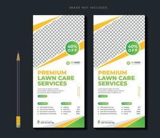 Lawn mower garden service rack card or dl flyer design template mowing service rack card template vector