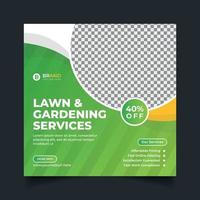 Lawn and gardening service social media post and web banner design template vector