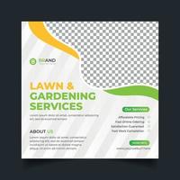 Lawn and gardening service social media post and web banner design template vector