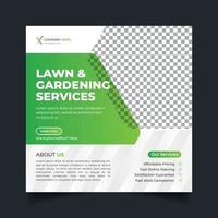 Lawn and gardening service social media post and web banner design template vector