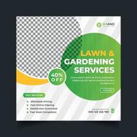 Lawn and gardening service social media post and web banner design template vector