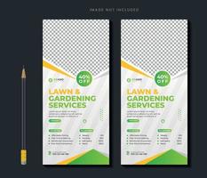 Lawn mower garden service rack card or dl flyer design template mowing service rack card template vector