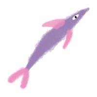 Vector Shark fish painted in purple watercolor with a pink fin. Abstract illustration of the underwater world hand drawn.
