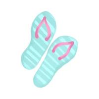 Vector Blue and pink beach flip flops painted in watercolor. Summer illustration for design.