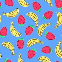 Vector Summer seamless pattern with fruits bananas and strawberries drawn in watercolor.
