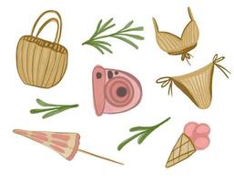 colección de playa de verano de acuarela dibujada a mano vectorial en estilo boho. elementos de picnic de verano boho. vector