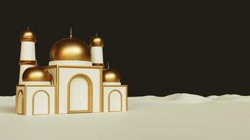 Ramadan kareem greetings background with decorative mosque on the podium, realistic 3d Islamic photo