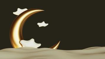 saludos islámicos de ramadán, composición con luna creciente 3d foto