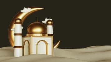 Ramadan kareem greetings background with decorative mosque on the podium, realistic 3d Islamic photo