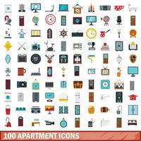 100 apartment icons set, flat style vector