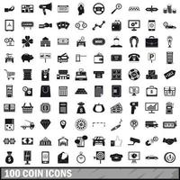 100 coin icons set, simple style vector