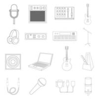 Recording studio icon set outline vector