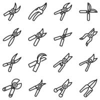 Secateurs icons set, outline style vector