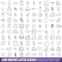 100 smart lock icons set, outline style