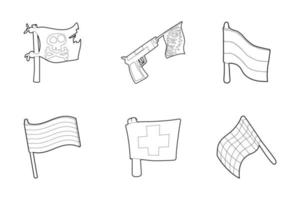 Flag icon set, outline style vector