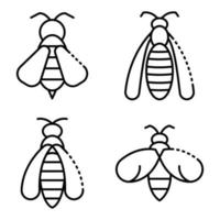 Wasp icons set, outline style vector