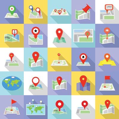 Map pointer icons set, flat style