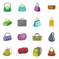 Different bagage icons set, cartoon style vector