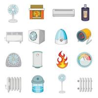 Heating cooling icons set, cartoon style vector