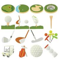 Golf items icons set, cartoon style vector