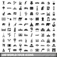 100 world tour icons set, simple style vector