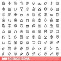 100 science icons set, outline style vector