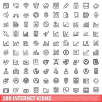 100 internet icons set, outline style vector