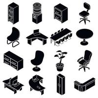 Office furniture icons set, simple isometric style vector