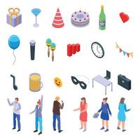 Office party icons set, isometric style vector