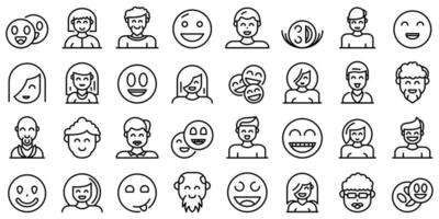 Smiling people icons set, outline style vector