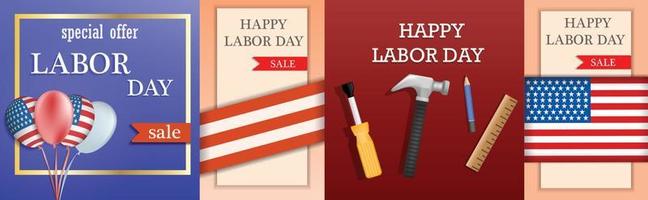 Labor Day sale banner concept set, realistic style vector