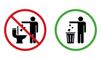 Please Keep Clean Silhouette Sign. Forbidden Drop Rubbish Sticker. Allowed Throw Litter, Garbage in Bin Icon. Warning Throw Waste to Basket. Caution No Dump. Isolated Vector Illustration.