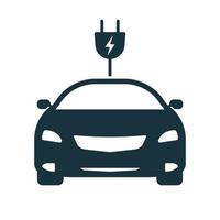 Electric Car with Plug Ecology Vehicle Concept Silhouette Icon. Electro Charger Vehicle Glyph Pictogram. Environment Eco Hybrid Transportation Sign. EV Transport. Isolated Vector Illustration.