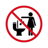 Do Not Throw Trash and Paper in Toilet Room Silhouette Sign. Keep Clean Symbol. Dont Littering in Toilet Warning Icon. Forbidden Drop Garbage Pictogram. Isolated Vector Illustration.