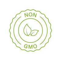 etiqueta no gmo, solo icono de línea de productos orgánicos naturales. etiqueta verde libre de gmo. ningún signo modificado genéticamente. logotipo orgánico libre de gmo. signo de hoja bio comida vegana saludable. ilustración vectorial aislada. vector