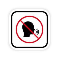 Please Keep Silence. Forbidden Speak Zone Red Round Sign. Man Talk Black Silhouette Icon. Ban Warning No Loud Noise. Isolated Vector Illustration.