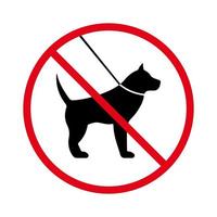 No Walking with Leash Domestic Dog Puppy Ban Black Silhouette Icon. Walk Animal Pet Forbidden Pictogram. Prohibit Labrador Big Dog Red Stop Symbol. Warning No Pet Sign. Isolated Vector Illustration.