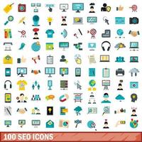 100 seo icons set, flat style vector