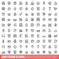 100 farm icons set, outline style vector